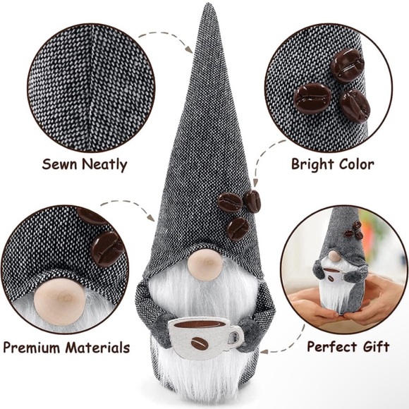 NWT Adorable Adjustable Hat- Gray Coffee ☕️ Gnome Decoration - Picture 1 of 14